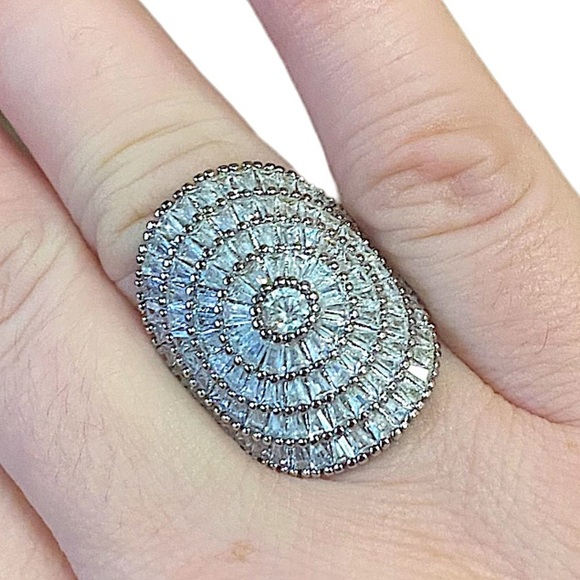 Sterling Silver Baguette Zircon Ring Statement Pave - Picture 9 of 13